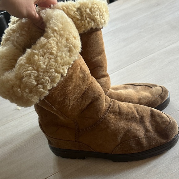 UGG Tan Shearling Lined Braid Boots - Picture 2 of 4